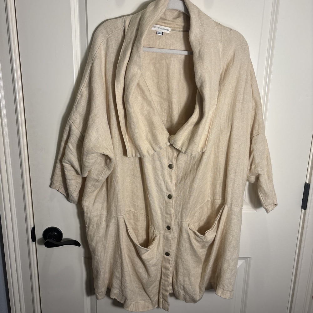 Artists & Revolutionaries Top Women OS Tan 100% Linen Blouse Peasant Lagenlook